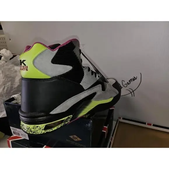 British Knights Dymacel High Tops Size 9.5 Shoes NWT Grey/lime Green/cobal #207